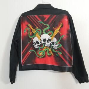 Vintage black denim jean jacket skull snake back